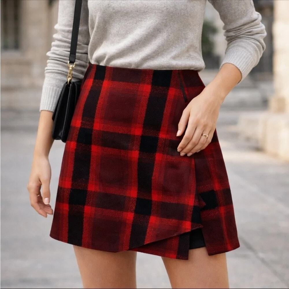 Abercrombie & Fitch Tartan Plaid Wrap-Style Mini Skirt 00 XXS